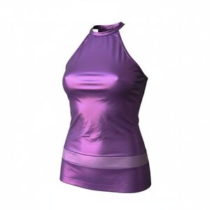 Scooby Doo Daphne Metallic Purple Satin Halter Cosplay Stretchy Mini Dress L